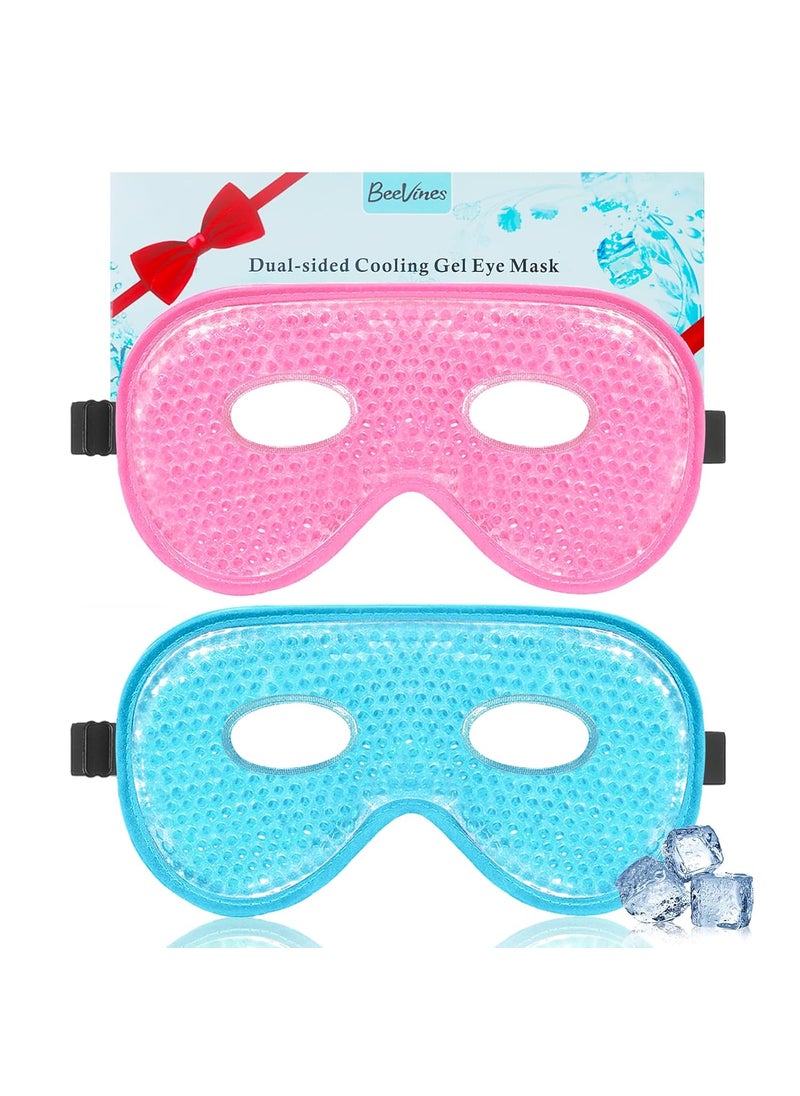 BeeVines Gel Eye Mask 2 Pack XL Jumbo Size Cooling Ice Masks for Puffy Eyes for Men  Women Cold  Warm Compress for Post Surgery Puffiness Allergies Sinuses  Migraines Treatment