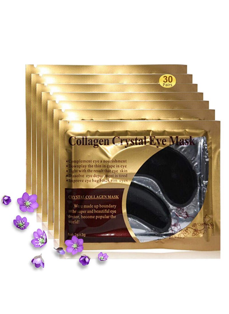 Eye Mask 30 Pairs Collagen Under Eye Patches Black Crystal Eye Gel Pads for Reducing Dark Circles Lighten Wrinkles AntiAging Moisturizing Fine Lines Eye Bags Puffiness Women Men
