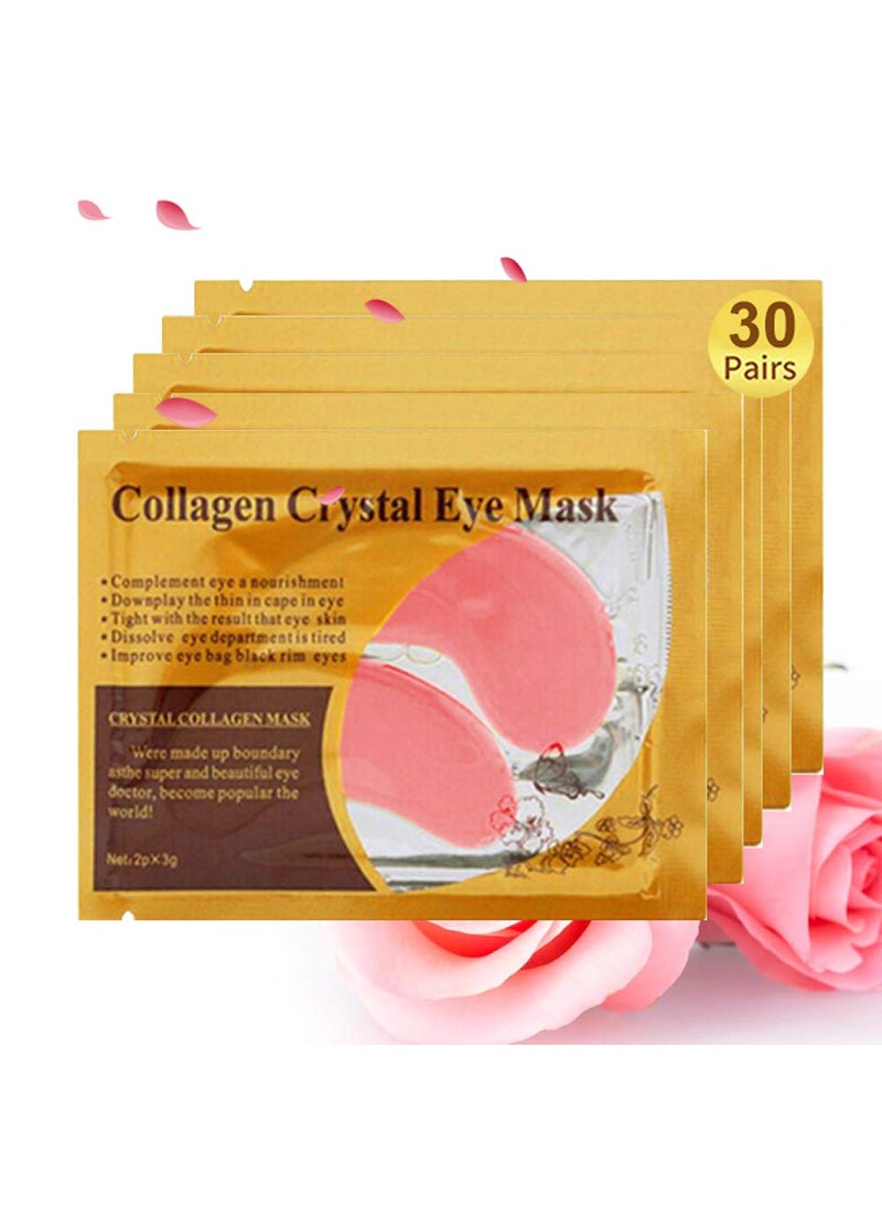 Under Eye Patches 30PCS Pink Eye Mask Eye Gel Pads With Collagen Treatment for Reducing Dark Circles Lighten Wrinkles AntiAging Moisturizing Fine Lines Eye Bags Puffiness Women Men