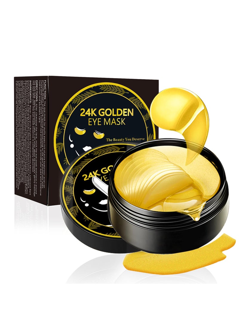 Under Eye Patches 24K Gold Eye Mask 60PCS Under Eye Mask Collagen Gel Pads Patch Treatments for Lighten Wrinkles Puffy Eyes Dark Circles AntiAging Moisturizing Fine Lines Eye Bags Women Men