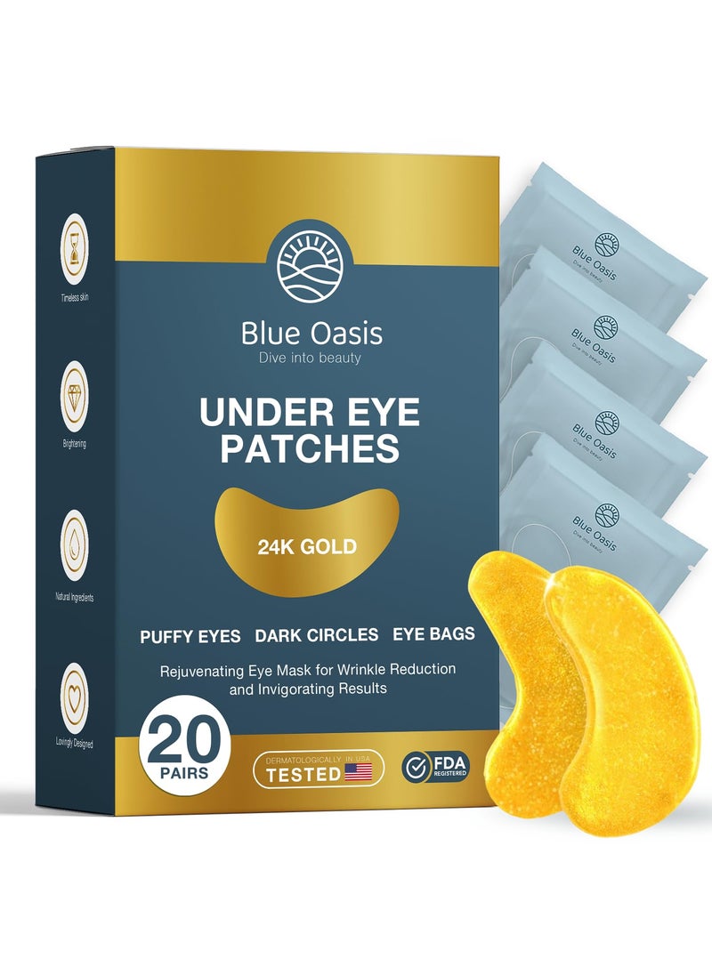 Under Eye Patches for Puffy Eyes and Dark Circles  24k Gold Under Eye Mask Patches for Puffiness Beauty  Personal Care Products  Under Eye Masks 20 Pairs Gold Under Eye Patches for Puffy Eyes
