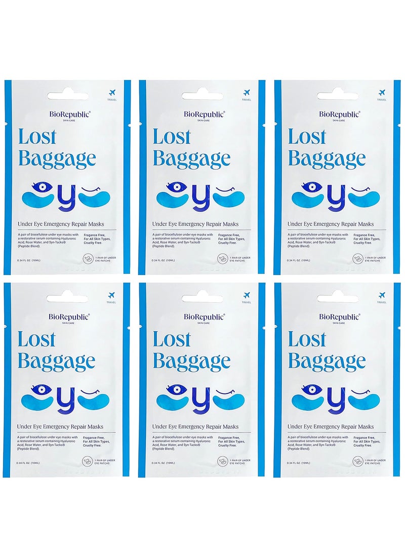 BioRepublic Skin Care Lost Baggage Biocellulose UnderEye Emergency Repair Masks with Revitalizing Serum for All Skin Types  1 Pair Pack of 6