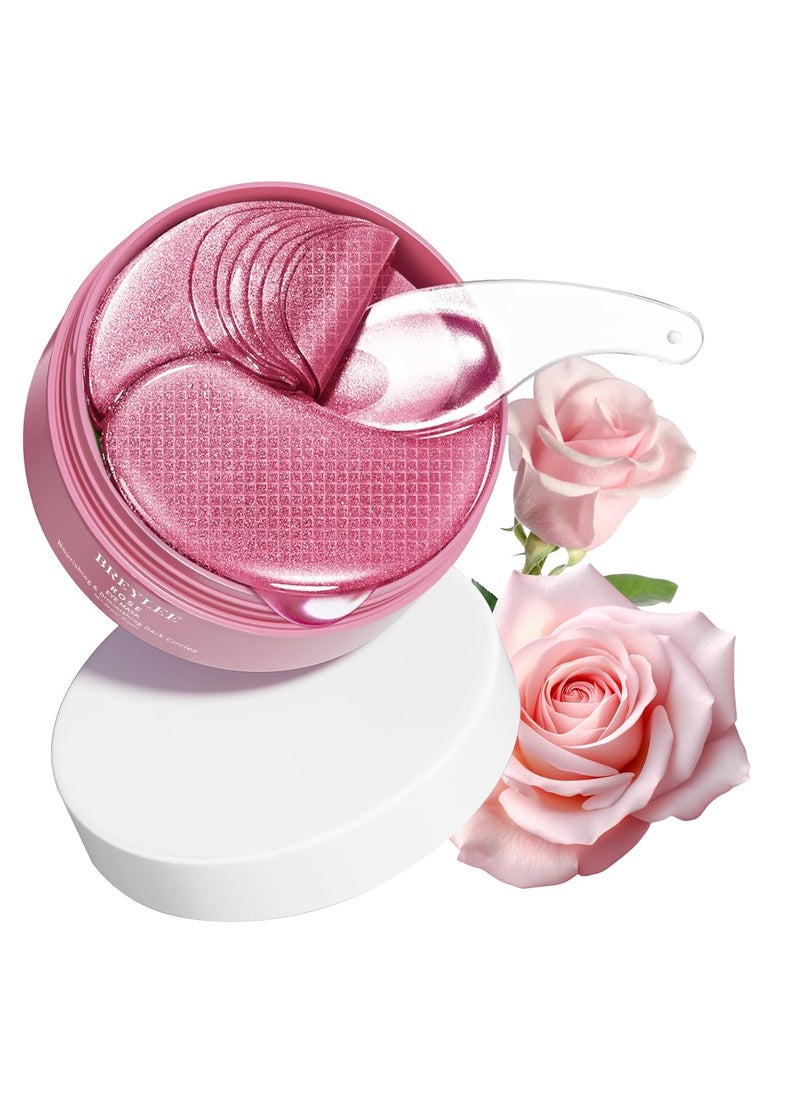 BREYLEE Pink Rose Eye Mask 60 Pcs  Puffy Eyes and Dark Circles Treatments  Look Younger and Reduce Wrinkles and Fine Lines Undereye Improve and Firm eye Skin  Pure Natural Material Extraction
