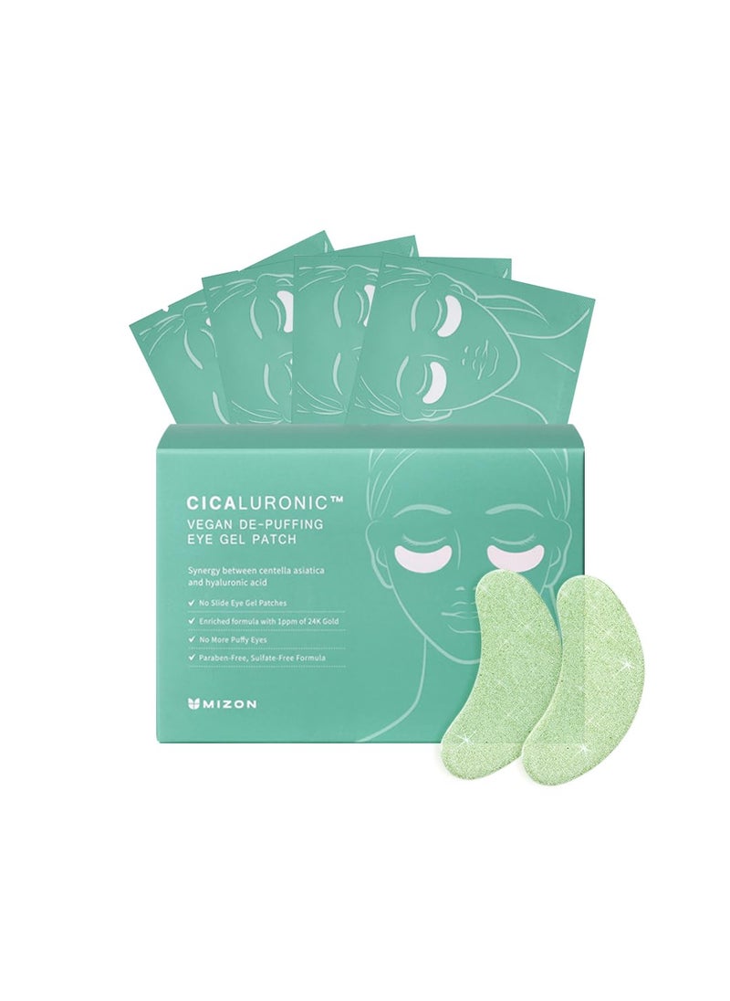 MIZON Cicaluronic Vegan Depuffing Eye Gel Patch 24K Gold  Cica Under Eye Mask Reduces Puffy Eyes Dark Circles and Wrinkles 21 pairs