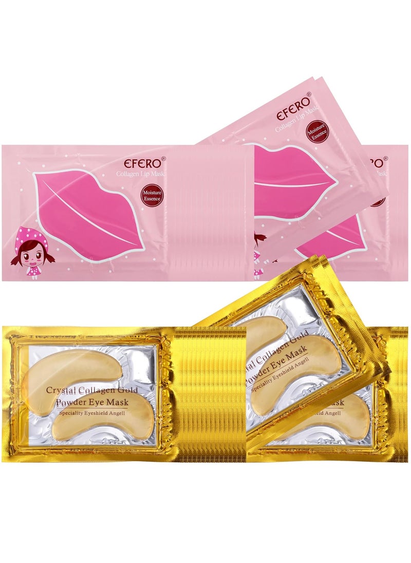 40 Pack Collagen Crystal Lip MasksGold Under Eye Masks Set Natural Moisturizing Gel AntiAging Anti Chapped Hydrating Reducing Puffiness Dark Circles Wrinkles Lip Eye Pads for Women and Men