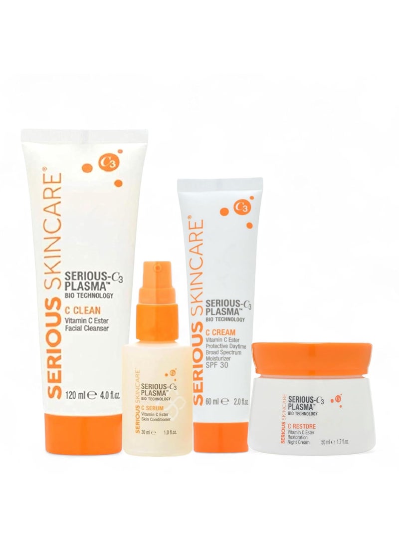 Serious Skincare  Vitamin C Day  Night Skin Care Set  Brightening Face Serum Daytime SPF Moisturizer Restore Night Cream Face Wash  C3 C Esters for Hydrating Fine Lines and Wrinkles 4Pack