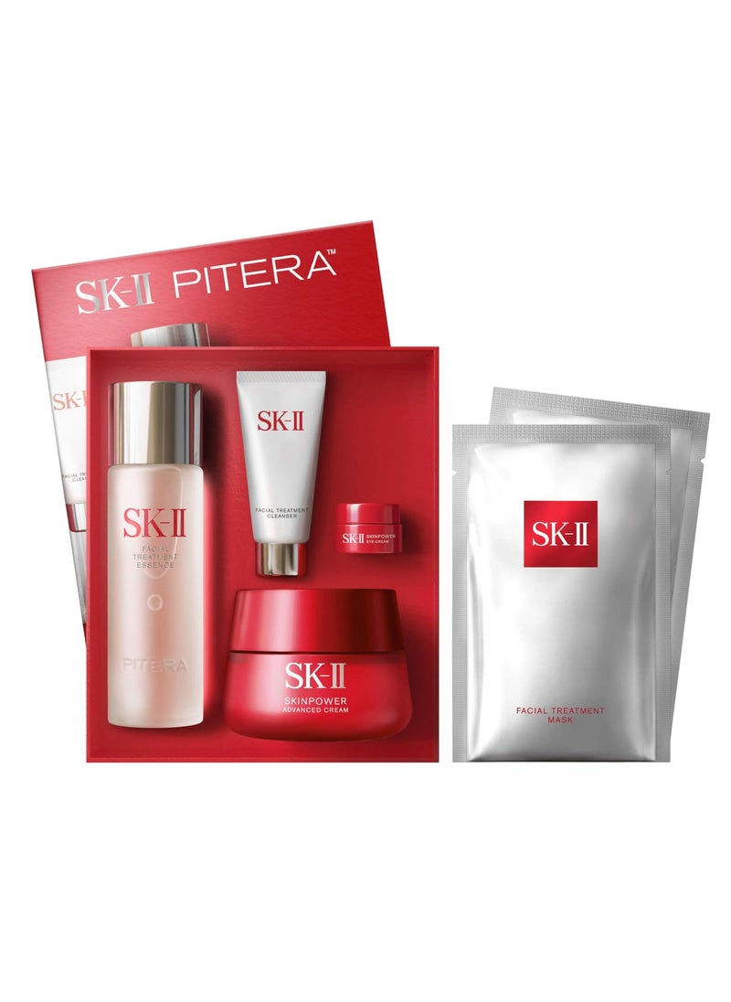 SKII Anti Aging Skincare Gift Set  Includes Full Size Skincare Products  Facial Cleanser Facial Essence SKINPOWER Face  Eye Cream  2 Treatment Masks 6 Count