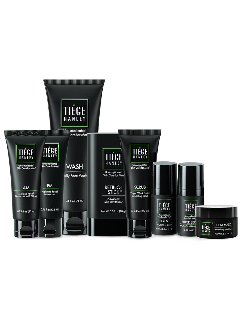 Tiege Hanley Mens Skin Care Set Rejuvenation Skin Care Routine for Men System Level 5  Mens Skincare Set Face Wash Scrub Moisturizer Eye Cream Serum Clay Mask Retinol Stick  PM Moisturizer