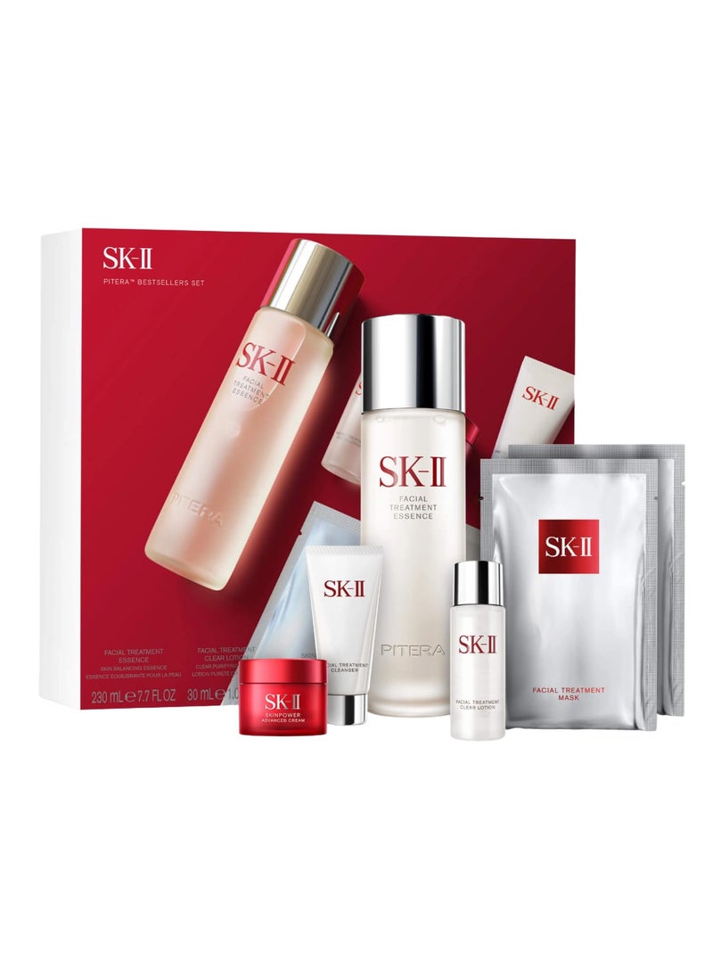 SKII Best Sellers Skincare Gift Set  Anti Aging Skincare Set Includes Full Size Facial Essence Travel Size Cleanser Toner  Face Cream  2 Sheet Masks 6 Count