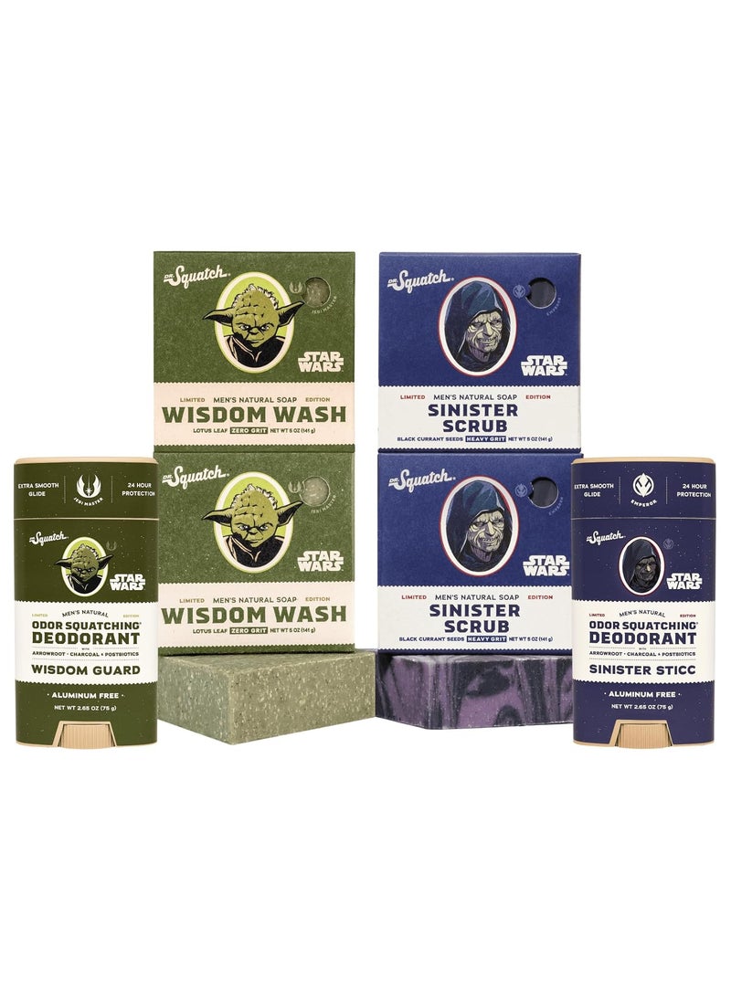 Dr Squatch Star Wars Bundle  Natural 4 Soap and 2 Deodorant Gift Set  Wisdom Wash Wisdom Guard Sinister Scrub Sinister Sticc