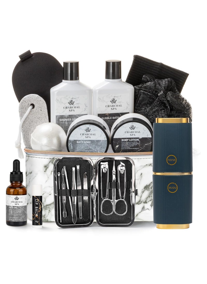 Bath Gift Basket for Men and Women 23pcs Charcoal Luxury Home Spa Kit for Father and Mother Spa Kit in Cosmetics Bag Fathers Day Birthday Gift for Christmas from RA ROSA ACCA