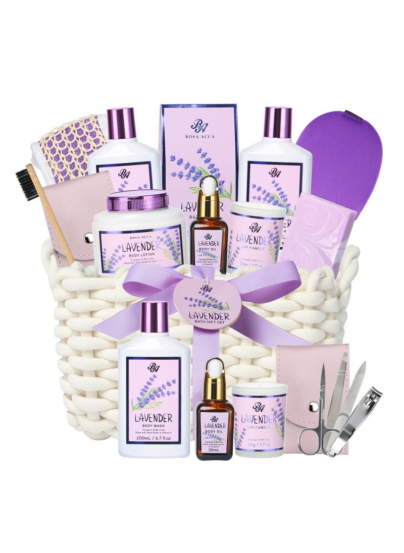 Bath and Body Gift For Women and Men  Lavender Home Spa Gift SetMugShower GelBubble BathLotionBath BombsEye MaskManucure Set Bath Belt Body OilBath SoakLip BalmSoy Candle For Daily Use