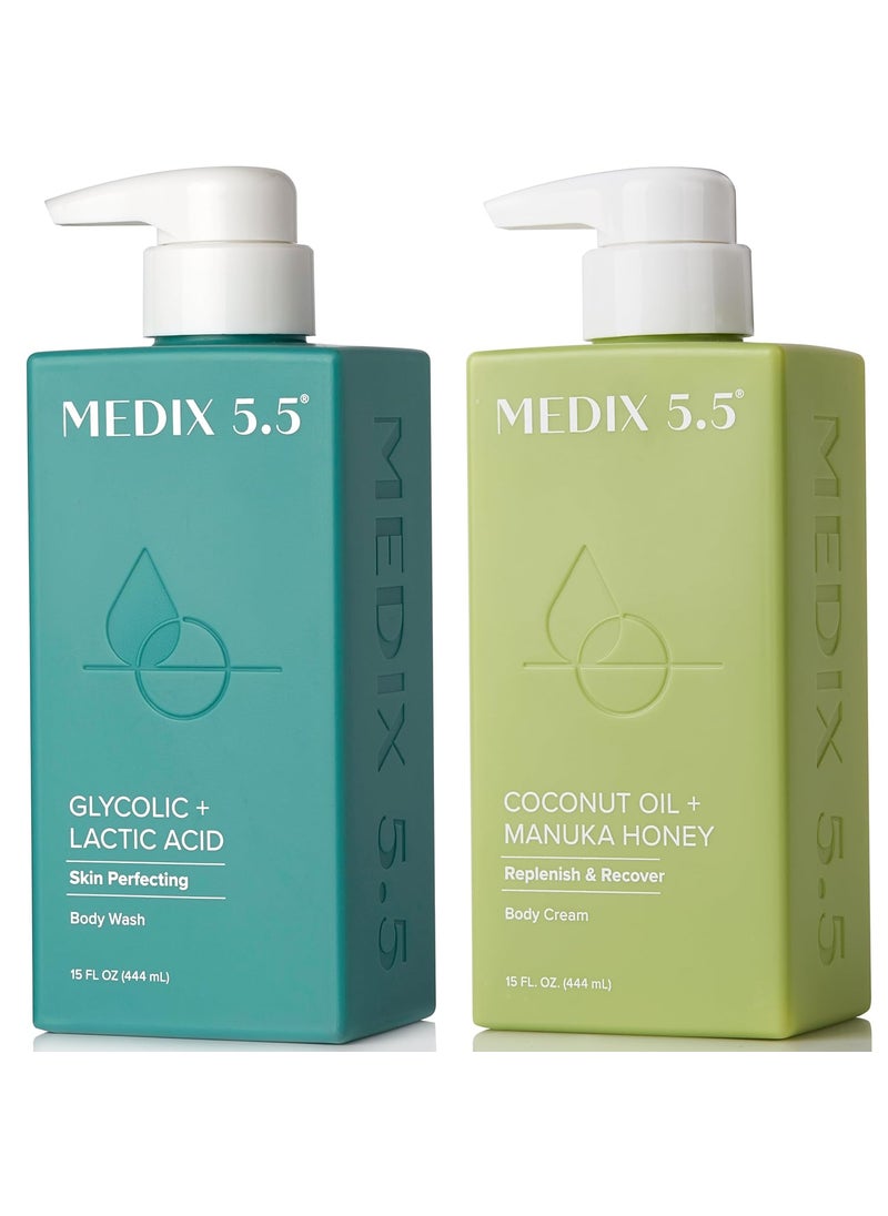 Medix 55 Exfoliating Glycolic Acid Body Wash  Face Wash  Coconut Body Lotion Skin Care Set Coconut Oil Lotion Body Cream  AHA  Lactic Acid Foaming Body Wash For KP Bumps Keratosis Pilaris