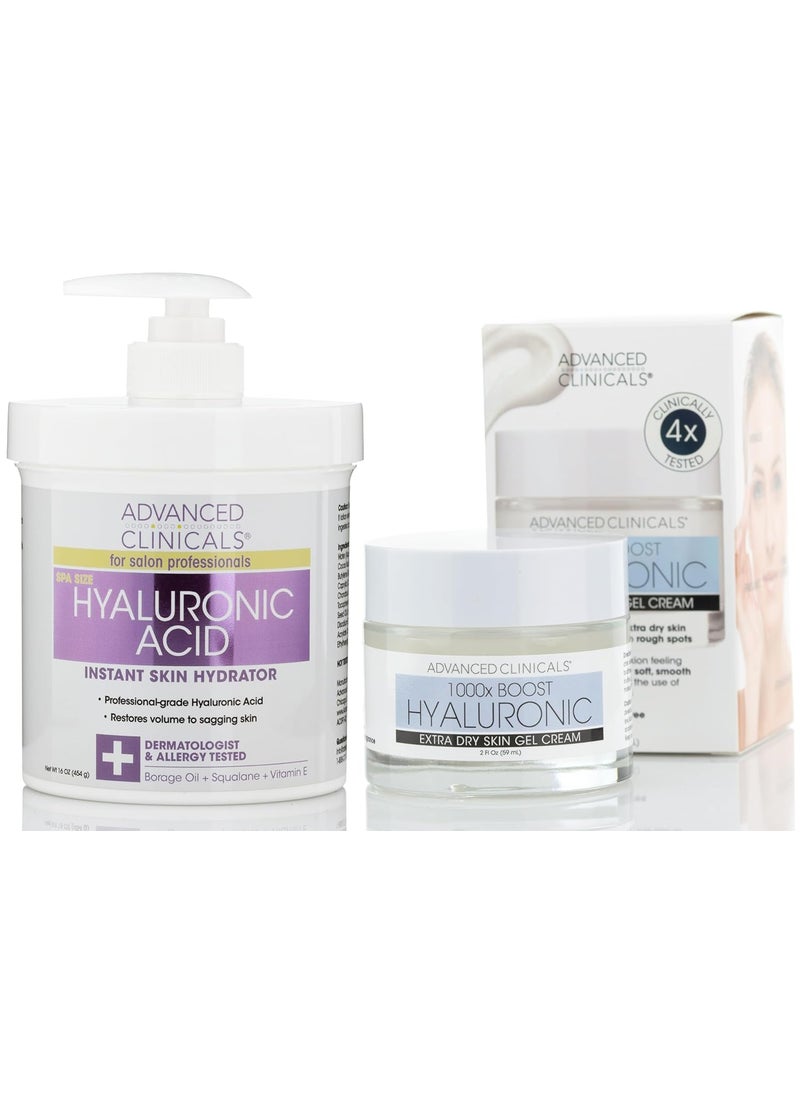 Advanced Clinicals Hyaluronic Acid Face Lotion  Hyaluronic Acid Body Cream Moisturizer Skin Care Set Anti Aging Hydrating Hyaluronic Acid For Dry Skin Fine Lines Sagging Skin  Wrinkles 2PC Set