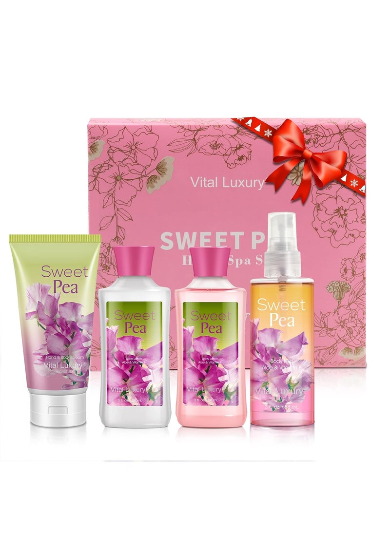 Sweet Pea Bath  Body Kit 3 Fl Oz Ideal Skincare Gift Home Spa Set Includes Body Lotion Shower Gel Body Cream and Fragrance Mist Birthday Mothers Valentines Day Gifts for Her
