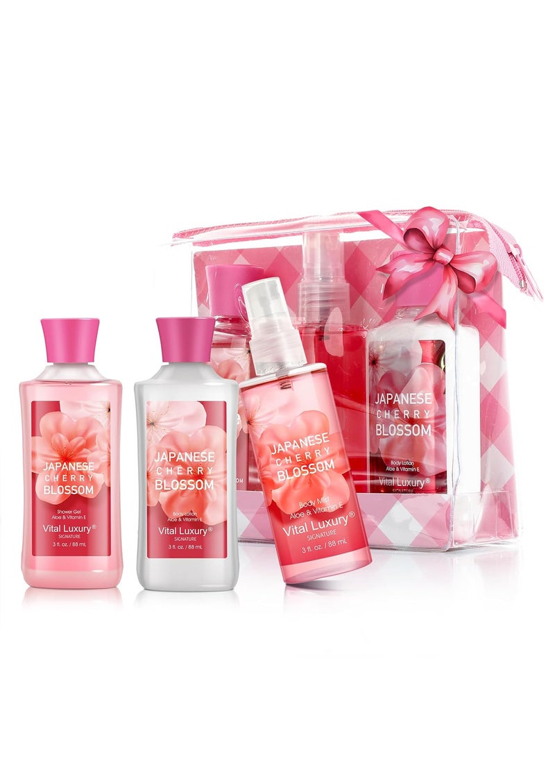 Bath and Body Gift Set for Women  Girls Japanese Cherry Blossom Spa Set With Natural ExtractsShower Gel Body Lotion Body Mist Body Care Travel Set for Birthday Mothers Day Gifts