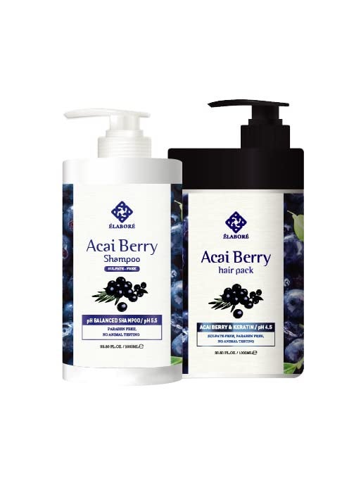 Elabore Acai Berry Super Hair Pack  Sulfate Free Shampoo Set 3380floz 1000ml