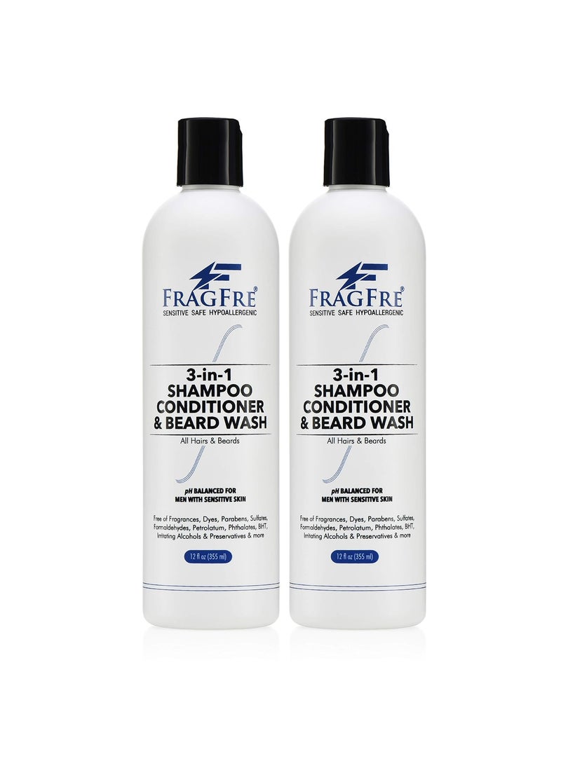 3 in 1 Shampoo Conditioner and Beard Wash for Men 12 oz 2Pack Gift Set  Unscented Beard Wash for Sensitive Skin  One Step Hair Beard Cleansing and Conditioning  Saves You Time and Money