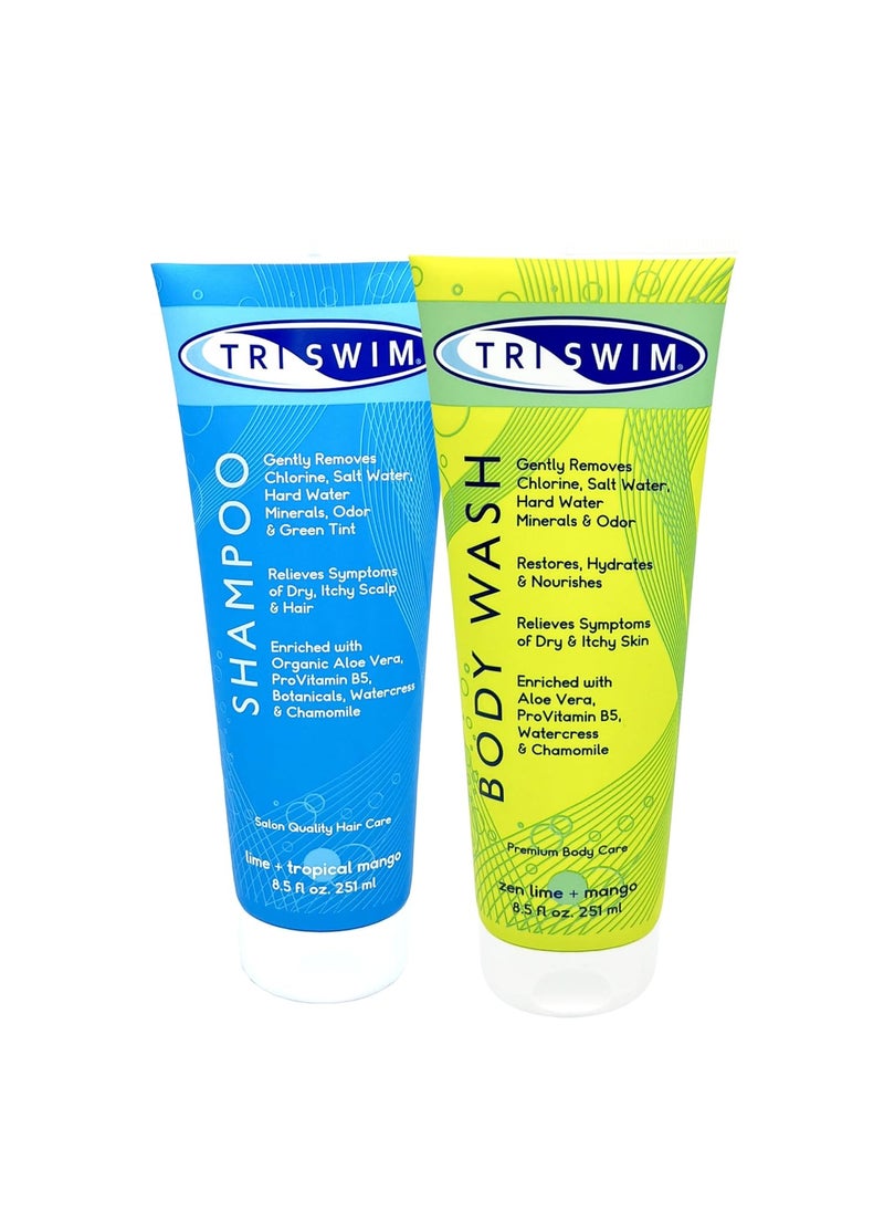 TRISWIM Chlorine Removal Body Wash  Swim Shampoo Set 85 fl oz Each  Complete Swim Care Kit with Aloe Vera ProVitamin B5 and Chamomile  Ideal for Hydrating Skin and Revitalizing Hair PostSwim