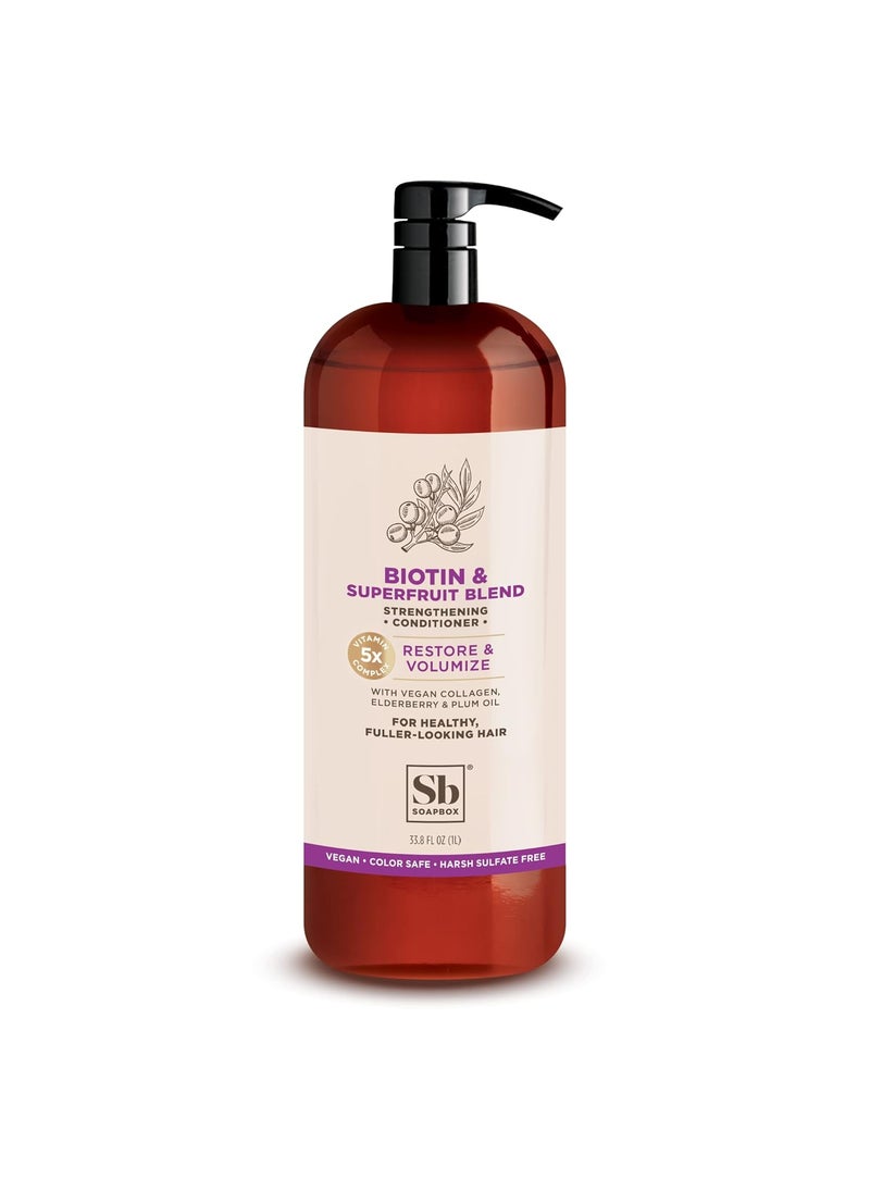 Soapbox Biotin  Collagen Super Fruit Conditioner for Thin Fine Thinning Hair  Volumizing  Softening Conditioner to Promote Hair Growth Strength Fullness 1 Liter Pump Bottle