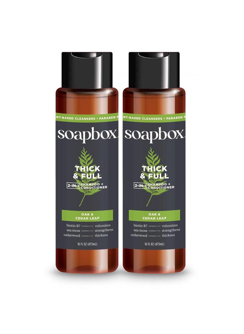 Soapbox Mens Thick and Full 2 in 1 Shampoo and Conditioner Men Natural Mens Shampoo and Conditioner Oak  Cedar Leaf 16oz