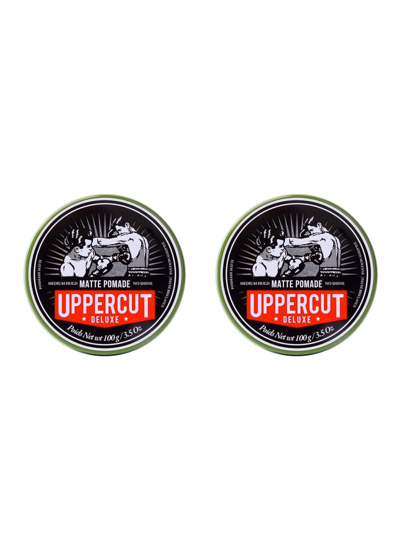 Uppercut Deluxe Matte Pomade Hair Styling Product For Men With A Medium Hold No Shine Water Based Matte Hair Styling Product Easy Wash Out No Residue 2 x 100g