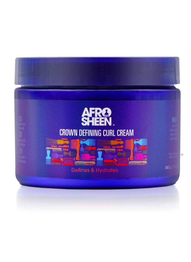 Afro Sheen Crown Defining Curl Cream. Contains Shea Butter and Coconut oil to define and hydrate. 12 Oz.
