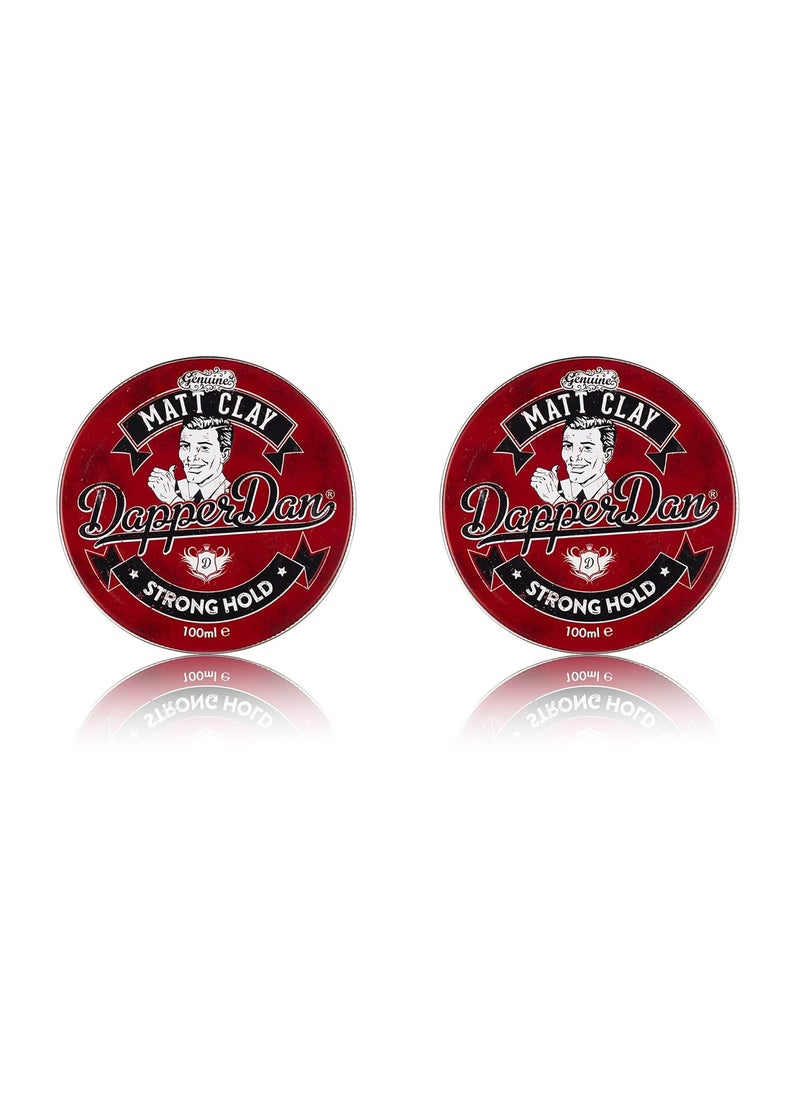 Dapper Dan Matt Clay Strong Hold Matt Finish Soft Clay Easy Application Mens Hair Styling Product 2 x 100 ml