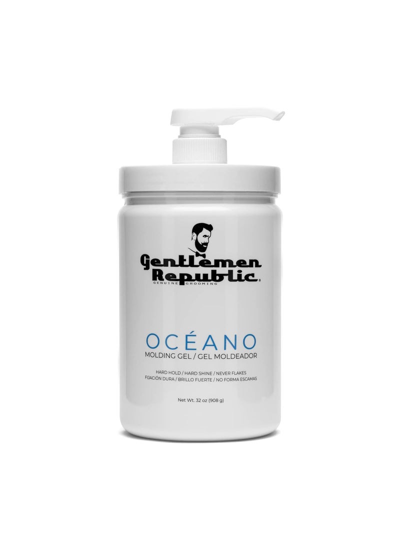 Gentlemen Republic Oceano Mens Hair Gel 32oz WPump  Strong Touchable Hold and High Shine Styling Gel for Hair 100 AlcoholFree Professional Formula with Fresh Scent Mens Hair Product Made in USA