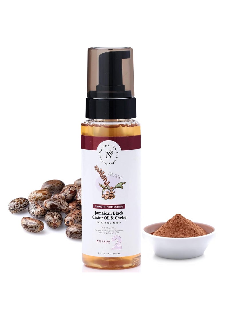 NaturAll Jamaican Black Castor Oil  Chebe Curly Hair Mousse  SulfateFree Lightweight AntiFrizz Styling Foam for Defined Curls LongLasting Hold  Enhanced Shine 85 Oz