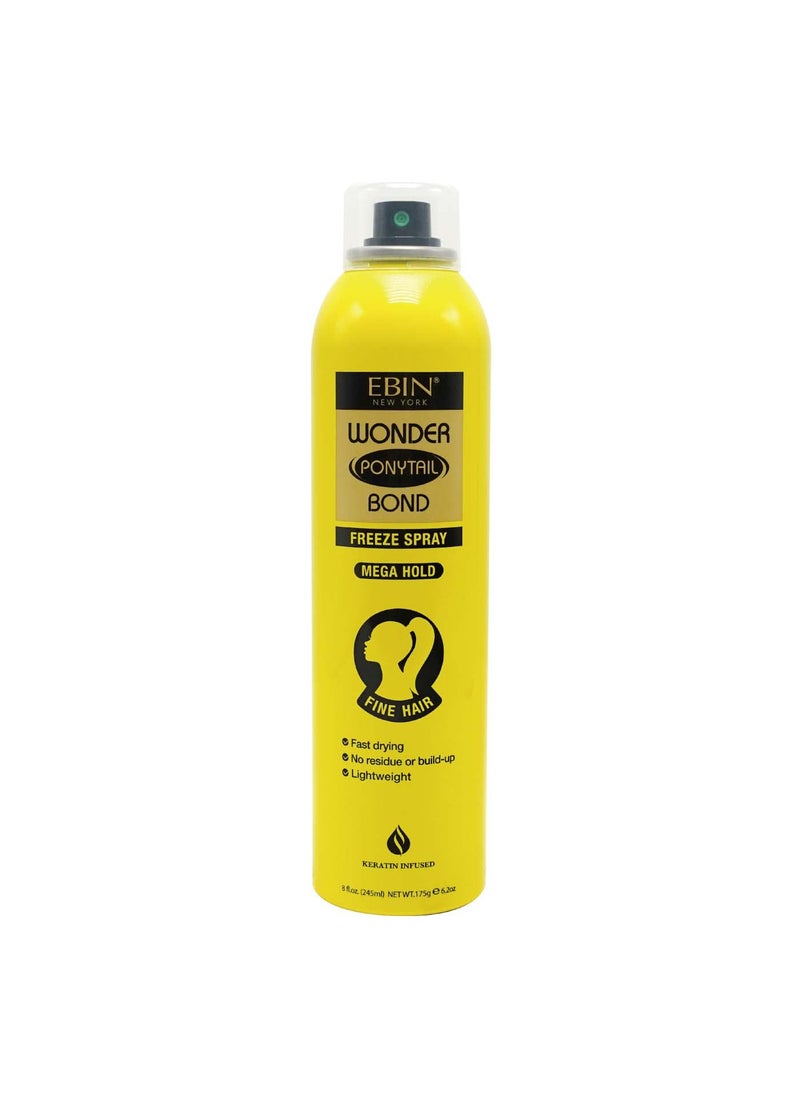 EBIN NEW YORK Wonder Ponytail Bond Freeze Spray Extra Mega Hold  Fine Hair 8oz 245ml  Long Lasting Hold 24Hour Frizz Control Shine Enhancing FastDrying Lightweight All Hair Types
