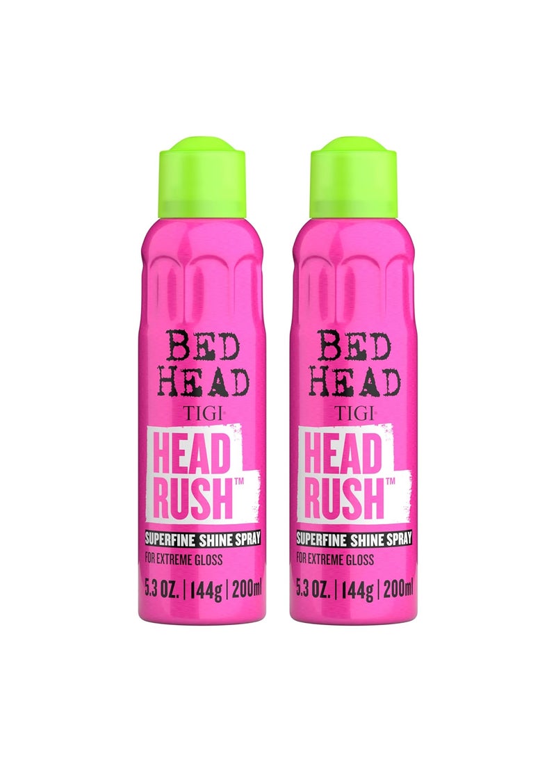 TIGI Bed Head Superfine Headrush Shine Mist Hair Spray  For Extreme Gloss  For All Types  Lengths  Finish on Dry Hair  Premium Care Products for Women  Men  53 oz 2 Pack