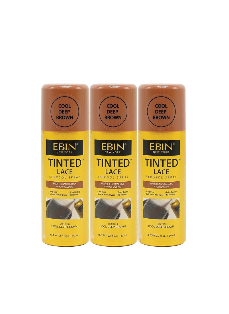 EBIN NEW YORK Tinted Lace Aerosol Spray 3pack  Cool Deep Brown 27 Oz 80 mL  Quick Dry No Residue Even Application Matching Skin Tone Natural Look