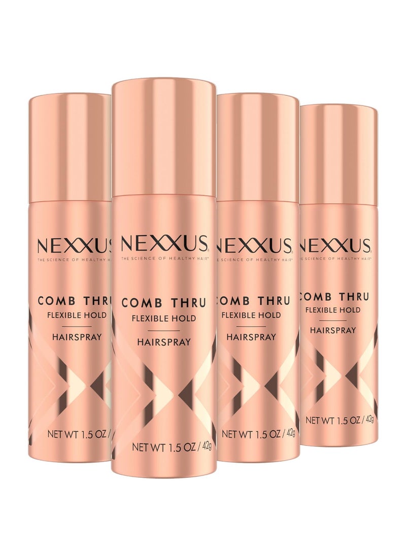 Nexxus Travel Hairspray Comb Thru Flexible Hold 4Pack  72Hour AntiHumidity Shield 48Hour Frizz Control Rose Fragrance 15 Oz Ea