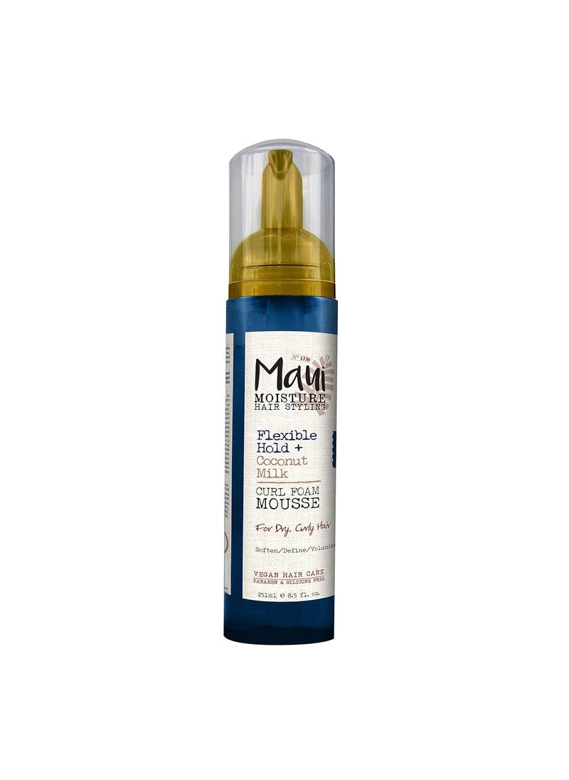 Maui Moisture Flexible Hold  Coconut Milk Curl Foam Mousse for Curly Hair Styling No Drying Alcohols Parabens or Silicone 85oz