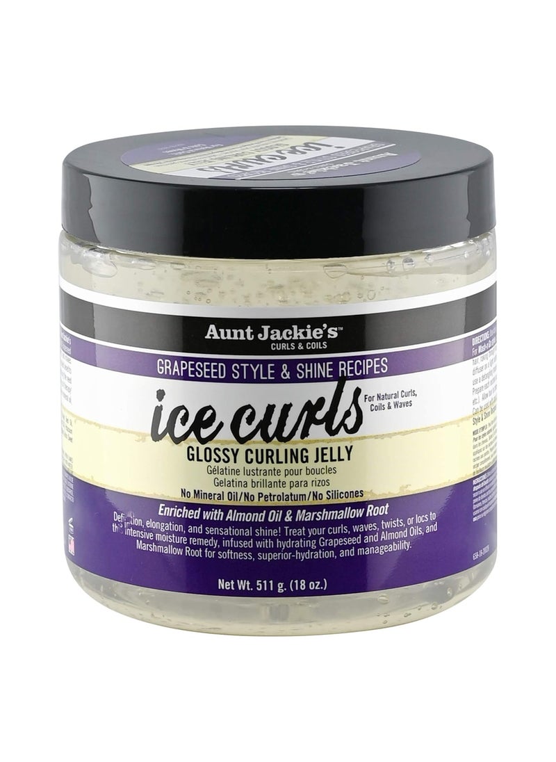 Aunt Jackies Grapeseed Style and Shine Recipes Ice Curls Glossy Curling Jelly Hydrates Softens Makes Waves Curls and Coils Easier to Style 18 oz