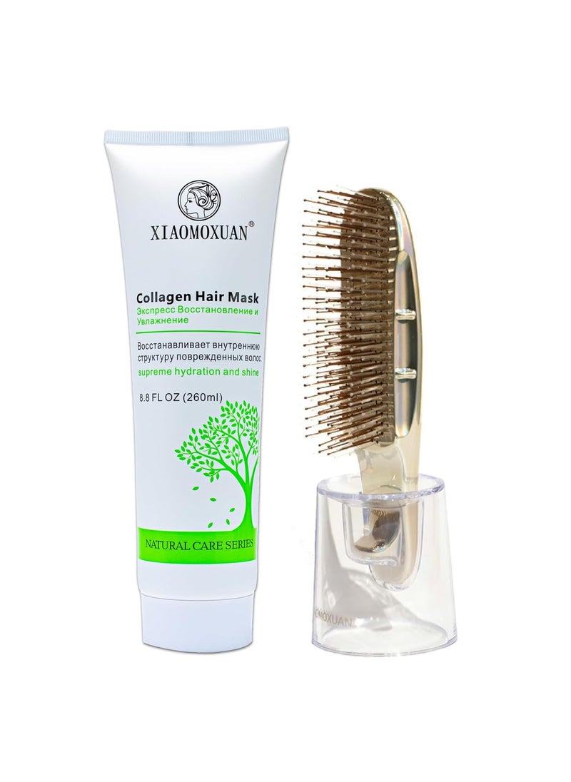 Xiaomoxuan Tea Tree Collagen Mask with HairBrush Set  Hair Scalp Massager Brush and Hair Mask for Breakage Split Ends and Hair Breakage Repair Treatment