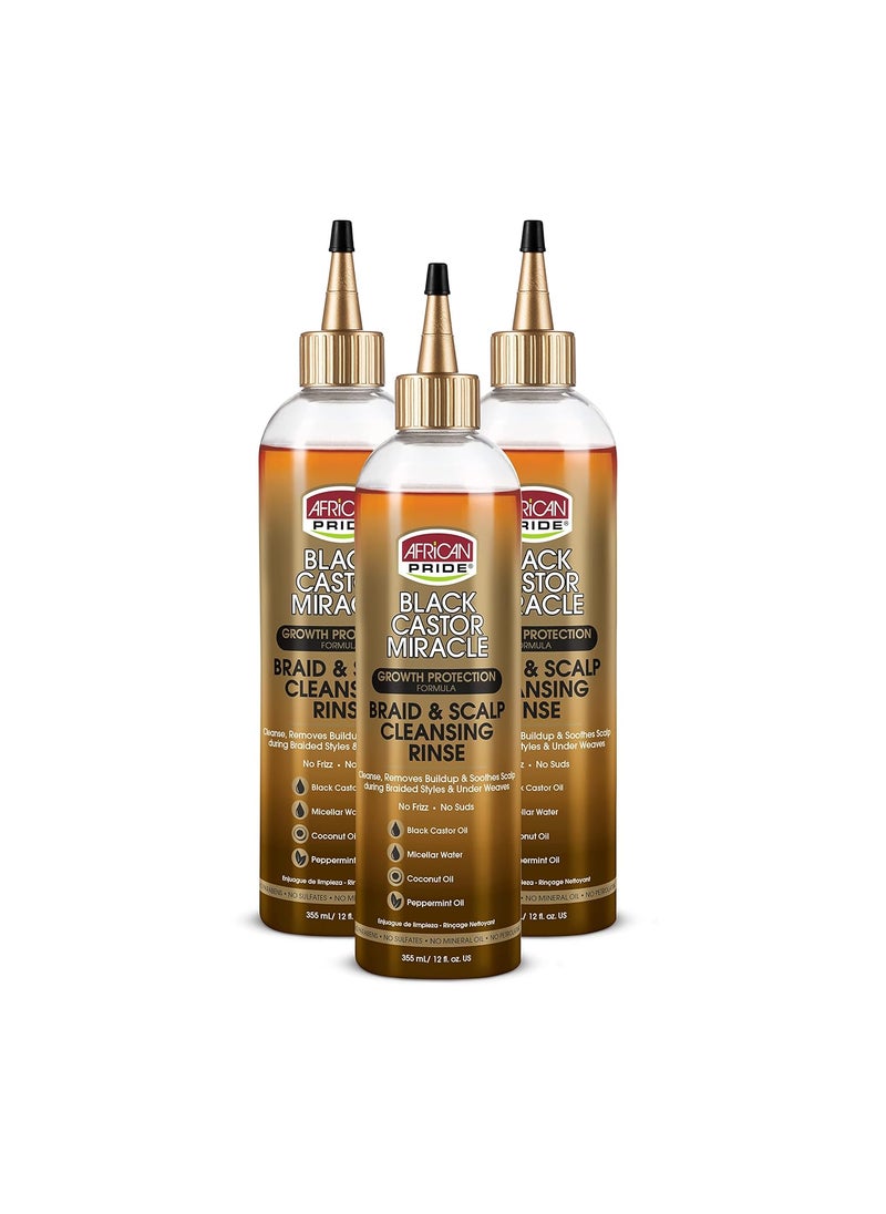 African Pride Black Castor Miracle Braid  Scalp Cleansing Rinse  Removes Build Up  Soothes Scalp No Frizz Contains Black Castor Oil Micellar Water Coconut Oil Peppermint Oil 12 oz 3 Pack