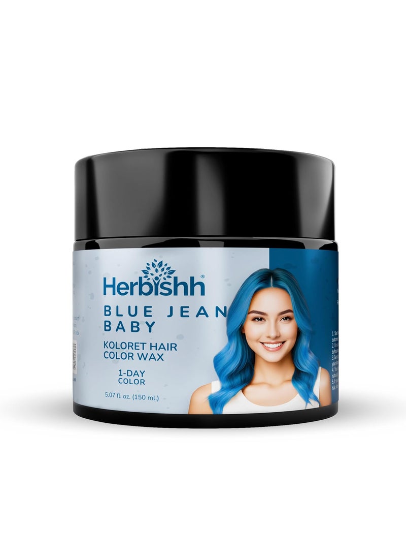 Herbishh Koloret Temporary Hair Color Wax Blue Jean Baby Instant Hair Color Wax Washable Vegan Hair Color Hair Paint Temporary Hair Dye DIY Temporary Hair Color for Kids Men  Women 507 fl