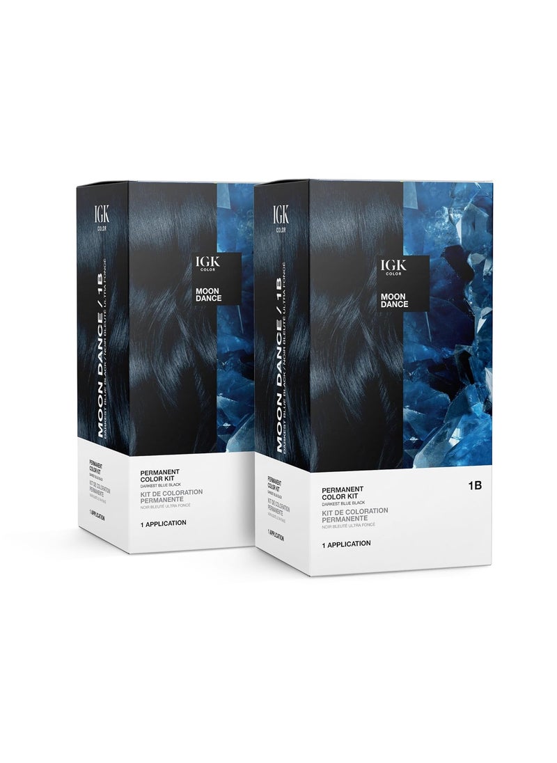 IGK Permanent Hair Color Kit  1B Moon Dance  Darkest Blue Black  100 Gray Color Coverage  Strengthen  Shine  Ammonia Free