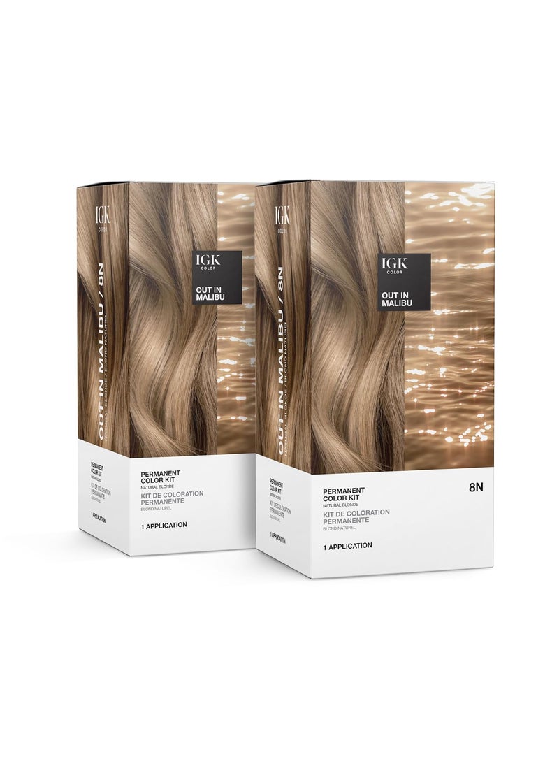 IGK Permanent Hair Color Kit  8N Out in Malibu  Natural Blonde  100 Gray Color Coverage  Strengthen  Shine  Ammonia Free