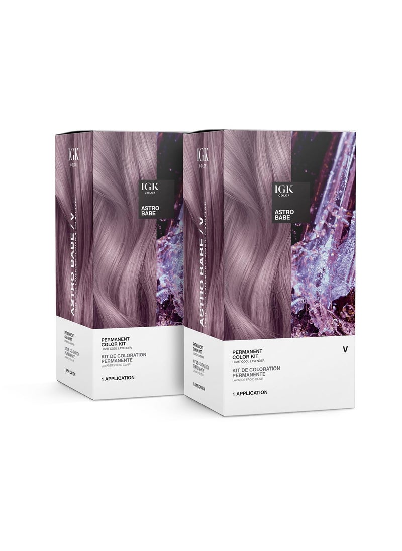 IGK Permanent Hair Color Kit  V Astro Babe  Light Cool Lavendar  100 Gray Color Coverage  Strengthen  Shine  Ammonia Free