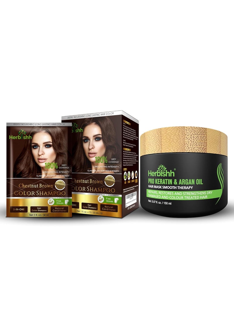 Herbishh Hair Color Shampoo for Gray Hair Chesnut Brown  Argan Hair MaskDeep Conditioning 150 gm