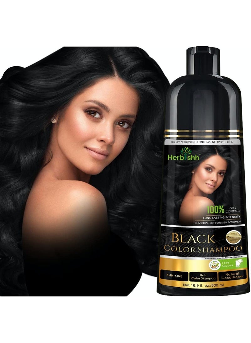 Herbishh Hair Color Shampoo for Gray Hair  Magic Hair Dye Shampoo  Colors Hair in MinutesLong Lasting500 Ml3In1 Hair ColorAmmoniaFree Black