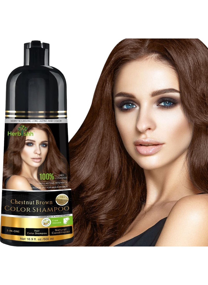 Hair Color Shampoo for Gray Hair  Magic Hair Dye Shampoo  Colors Hair in MinutesLong Lasting500 Ml3In1 Hair ColorAmmoniaFree  Herbishh Chestnut Brown