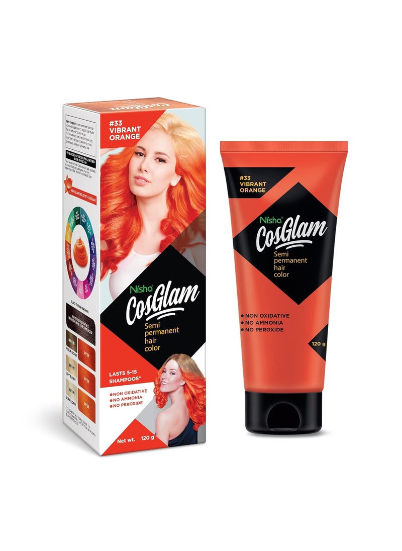 Nisha Cosglam Vegan And Cruelty Free Semi Permanent Hair Color Orange Hair Dye With Infused Conditioner  No Ammonia No Peroxide Non Oxidative Hair Colour  120g  406 Fl Oz 33 Vibrant Orange