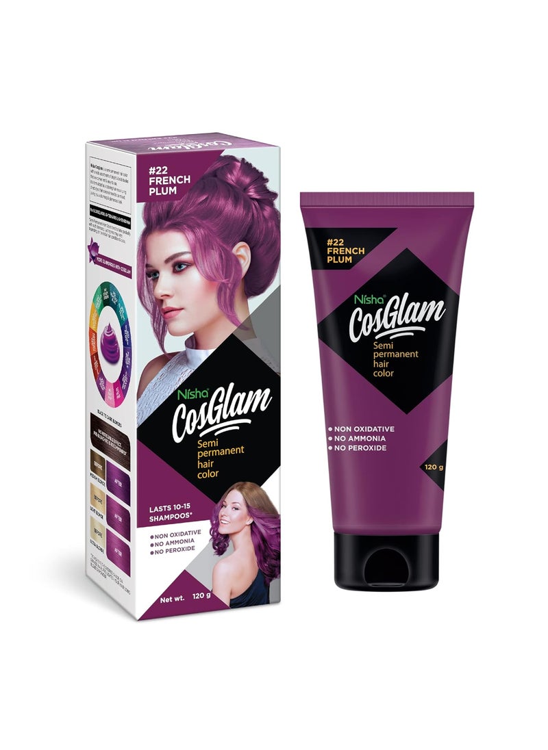 Nisha Cosglam Vegan And Cruelty Free Semi Permanent Hair Color Purple Hair Dye With Infused Conditioner  No Ammonia No Peroxide Non Oxidative Hair Colour  120g  406 Fl Oz 22 French Plum