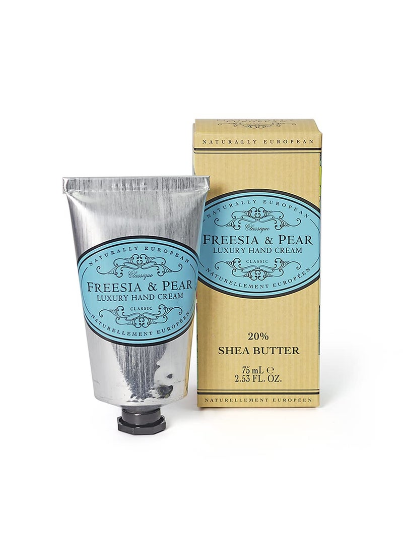 Naturally European Freesia  Pear Luxury Hand Cream Boxed 20 Shea Butter  75ml  Combats Dry Skin For Those Hardworking Hands  Hand Cream Hand Cream for Very Dry Hands Shea Butter