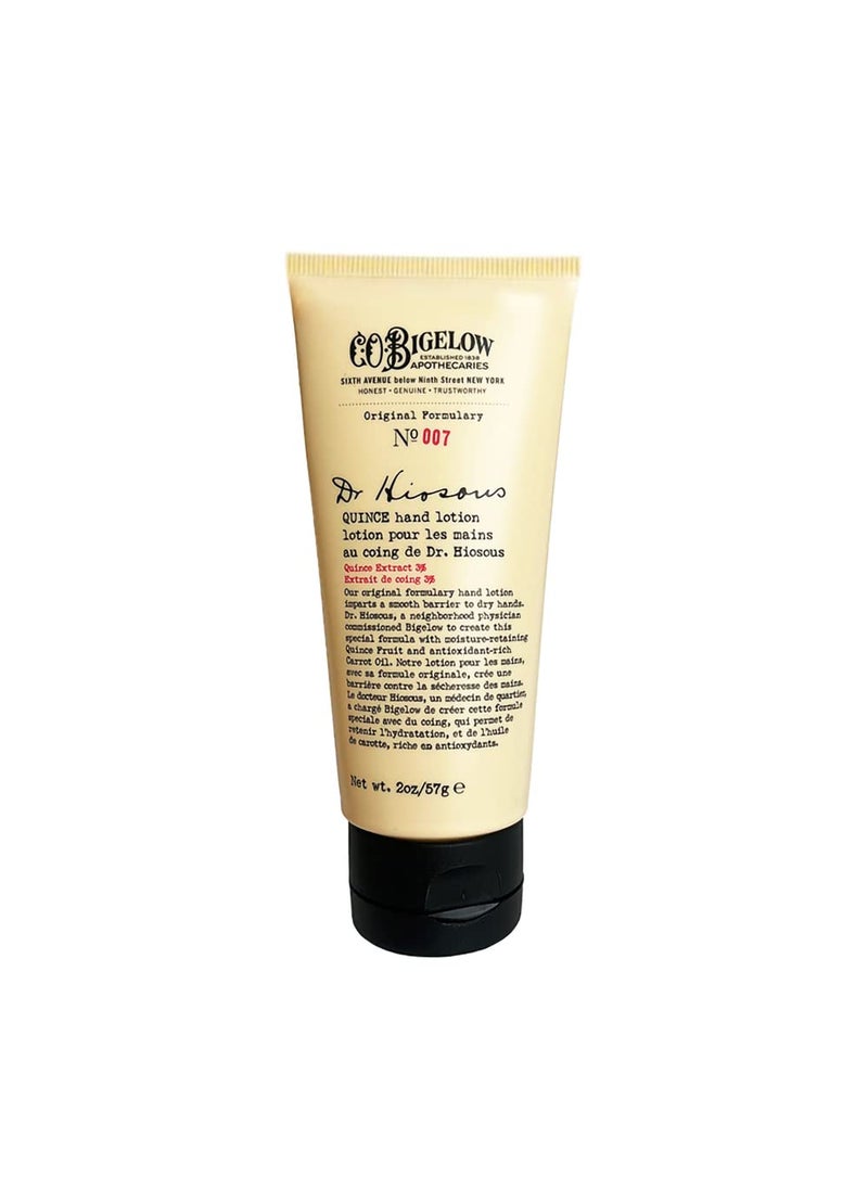 CO Bigelow Dr Hiosous Quince Hand Lotion Travel Size for Dry Hands Hand Cream to Soften Dry Cracked Skin and Create GloveLike Barrier with Quince Extract Carrot Oil and Shea Butter 2 fl oz