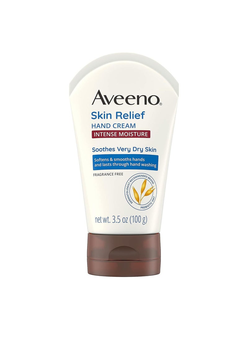 Aveeno Skin Relief Intense Moisture Hand Cream with Soothing Prebiotic Oat for Dry Skin Sensitive Skin Cream Softens  Smooths Hands  Lasts Through Hand Washing FragranceFree 35 oz
